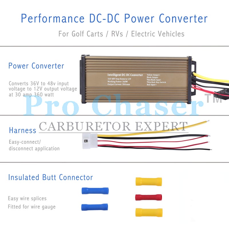 Pro Chaser DC-DC Golf Carts RVs 48V 36V Volt Voltage to 12V Step Down Voltage Reducer Regulator for Headlights Taillights Solar Panels Radios (30A 360W) - Image 2